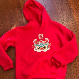 Red Kids Hoodie with Dragon Design